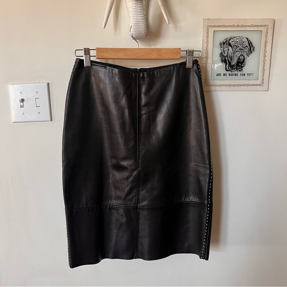 [banana republic] black 100% genuine leather pencil skirt